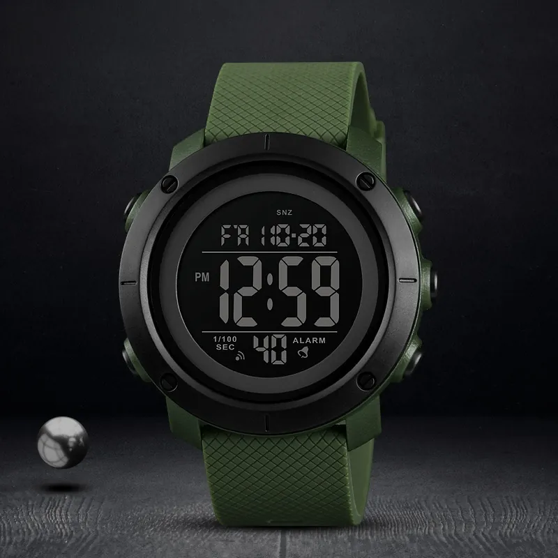 Men Digital Sports Watch Waterproof Outdoor Tactical Military Style ABS Case PU Strap EL Backlight Countdown Alarm