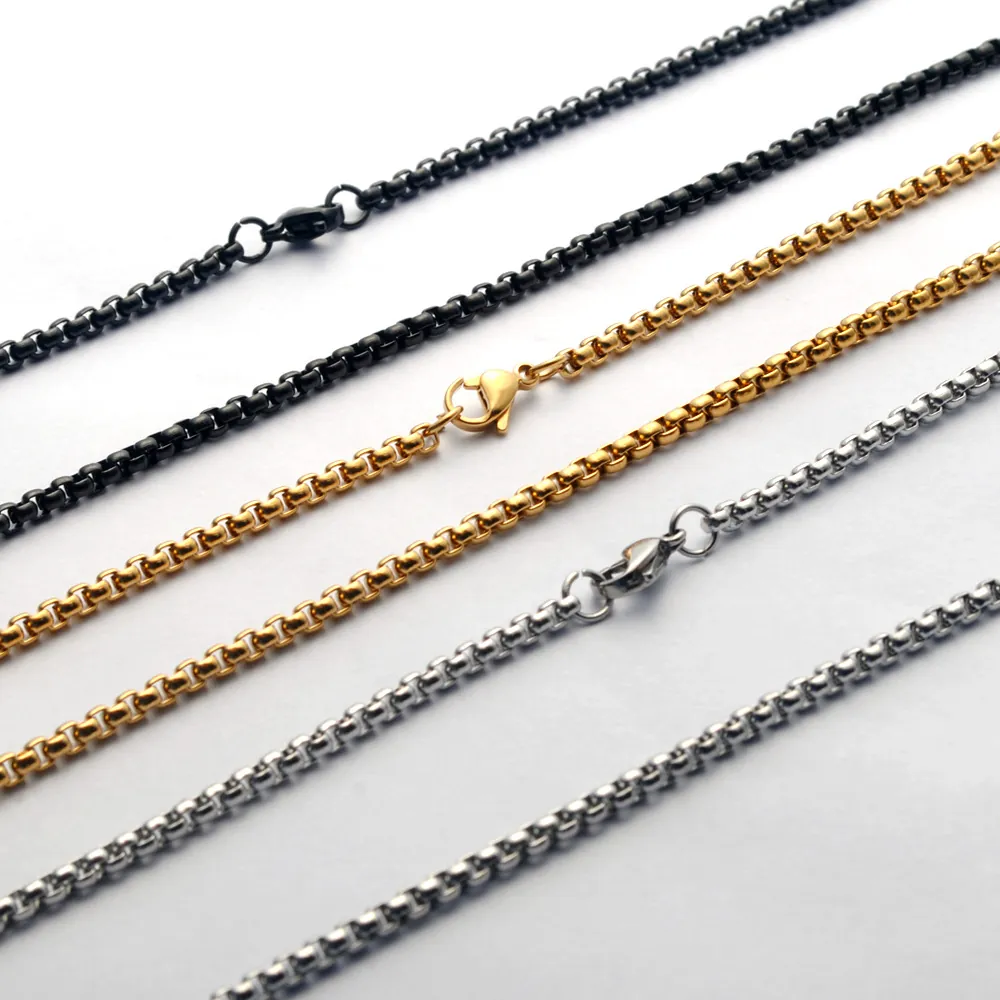 Stainless Steel Box Chain Necklace Minimalist Venetian Square Link Jewelry For Men Women Unisex Punk Hip Hop Style Lobster Clasp