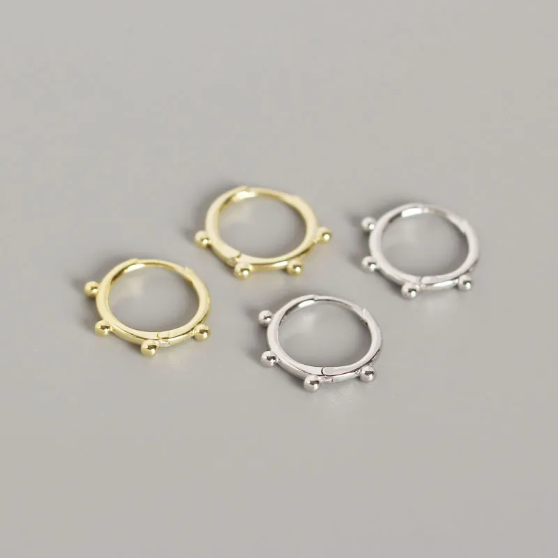 Minimalist S925 Sterling Silver Beaded Hoop Earrings For Women Geometric Round Silver Ball Earrings Daily Fashion Jewelry