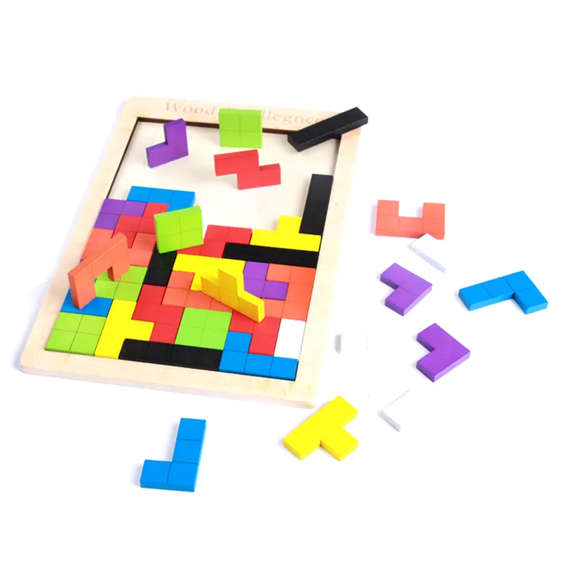 Wooden Tetris Puzzle Montessori Jigsaw Toy Geometric Shape Blocks Early Educational Brain Teaser For Kids Toddlers