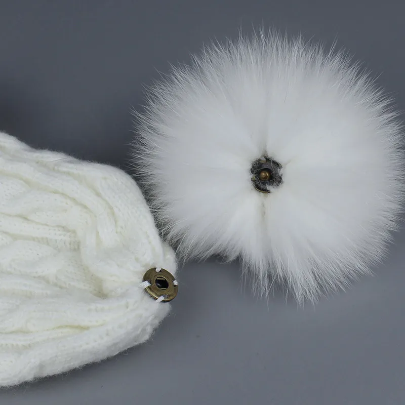 Pompon En Fourrure Naturelle De Raton Laveur Renard Avec Bouton Pression Amovible Accessoire DIY Pour Bonnets Sacs
