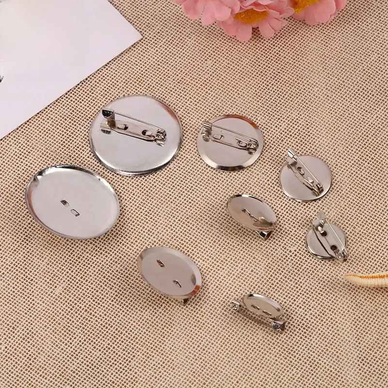 Round Metal Brooch Base Pin Backs Silver Alloy Flat Disc Badge Trays DIY Jewelry Making Findings Accessories