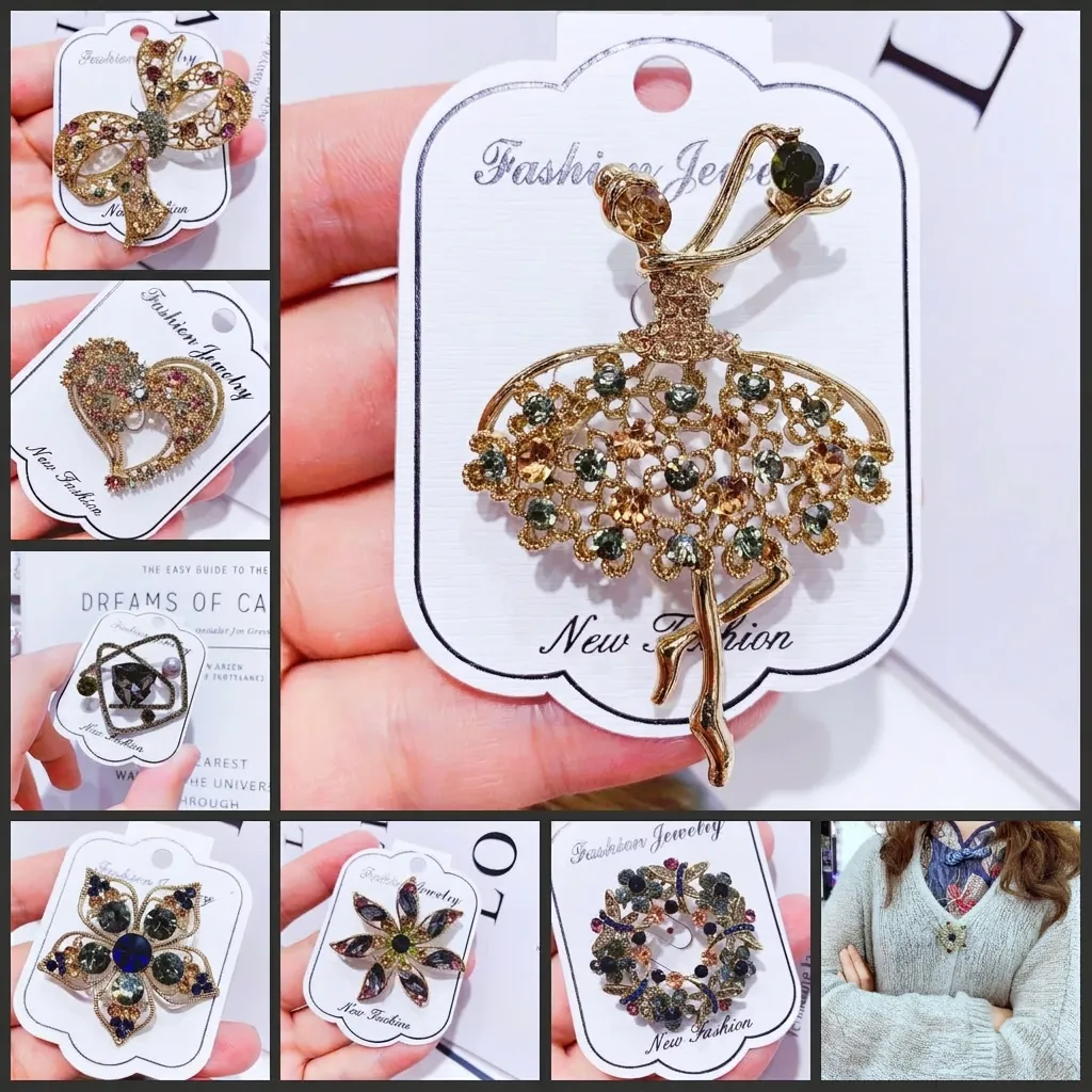 Vintage Alloy Brooch For Women Colorful Rhinestone Crystal Animal Flower Shapes Elegant Clothes Accessory Corsage Pin