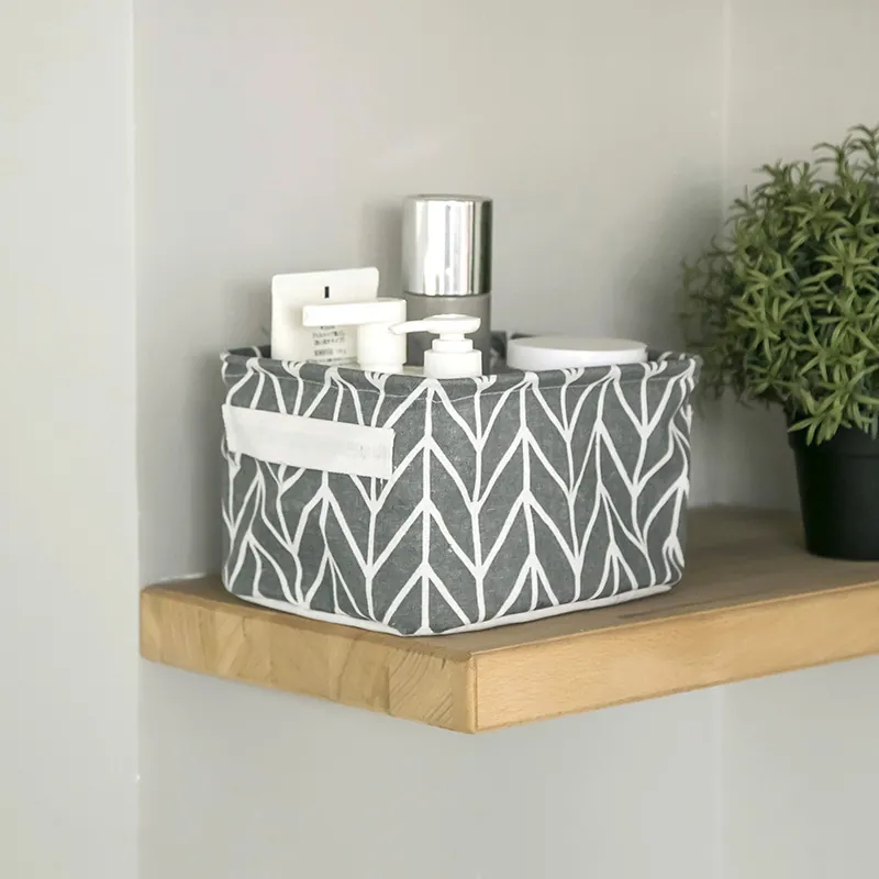 Panier de Rangement Pliable en Tissu Coton Lin Boîte de Rangement de Bureau Organisateur avec Poignées pour Maison Bureau Articles Divers Jouets