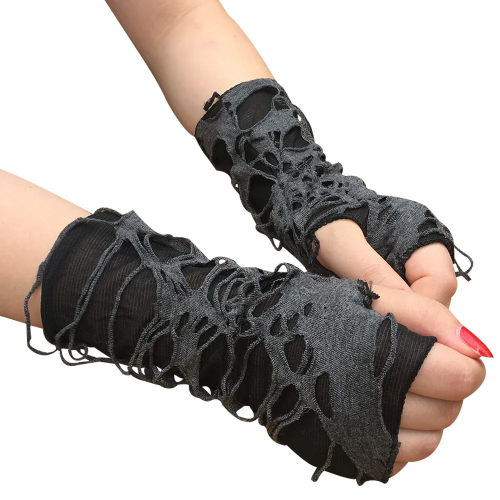 Vingerloze Handschoenen Punkstijl Gothic Gescheurd Armwarmers Halloween Cosplay Kostuum Accessoire Polyester Breisel