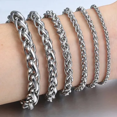 Herren Edelstahl Drachenknochen Kette Armband Weizen Geflecht Metall Mode Schmuck Silberton