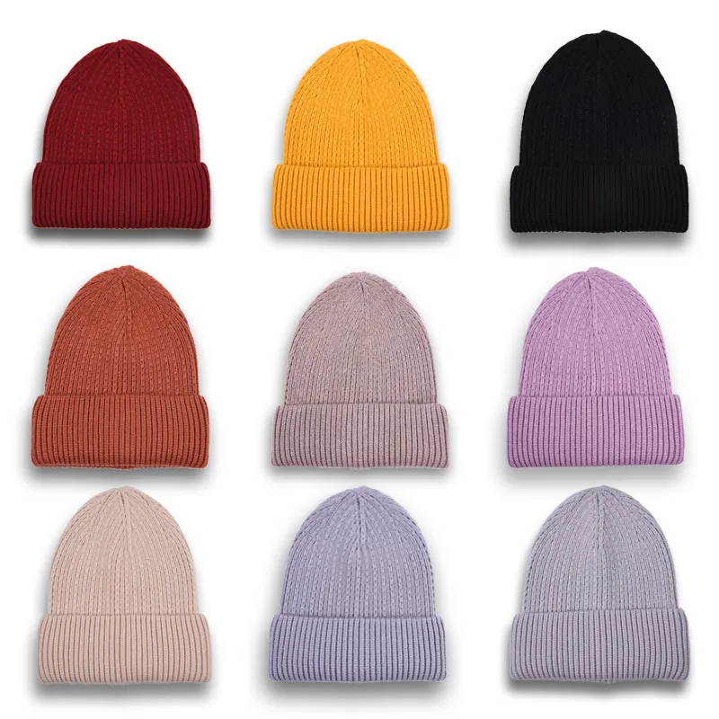 Ribbed Knit Beanie Hat Soft Warm Solid Color Fold-Over Cuff Skull Cap For Women Men Autumn Winter Outdoor Accessory