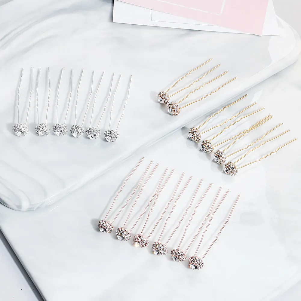 Forcine Per Capelli Da Sposa Strass Lega Di Zinco A Forma Di U Sfera Di Cristallo Elegante Matrimonio Festa Accessori Per Capelli Donna