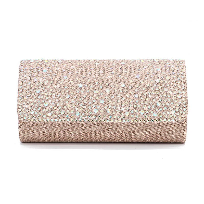 Elegant Rhinestone Fabric Evening Clutch Bag Sparkly Rectangular Handbag With Magnetic Buckle For Women Wedding Party Banquet