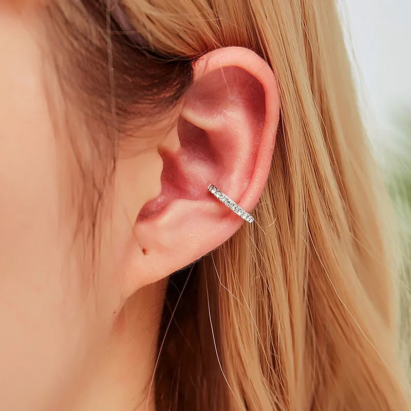 U-Shaped Copper Ear Cuff With Rhinestones Non-Pierced Cartilage Earring Simple Geometric Chic Jewelry For Women