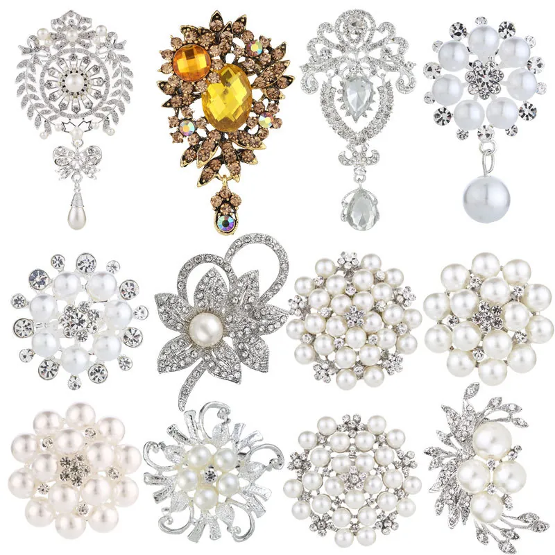 Elegant Alloy Brooch Pin With Rhinestone And Faux Artificial Pearl Flower Design For Women Fashion Clothing Accessory
