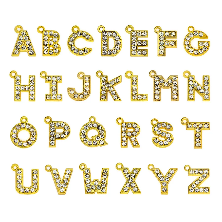 Alphabet Letter Pendants Gold Plated Alloy With Clear Rhinestones For DIY Jewelry Making Bracelets Necklaces Charms