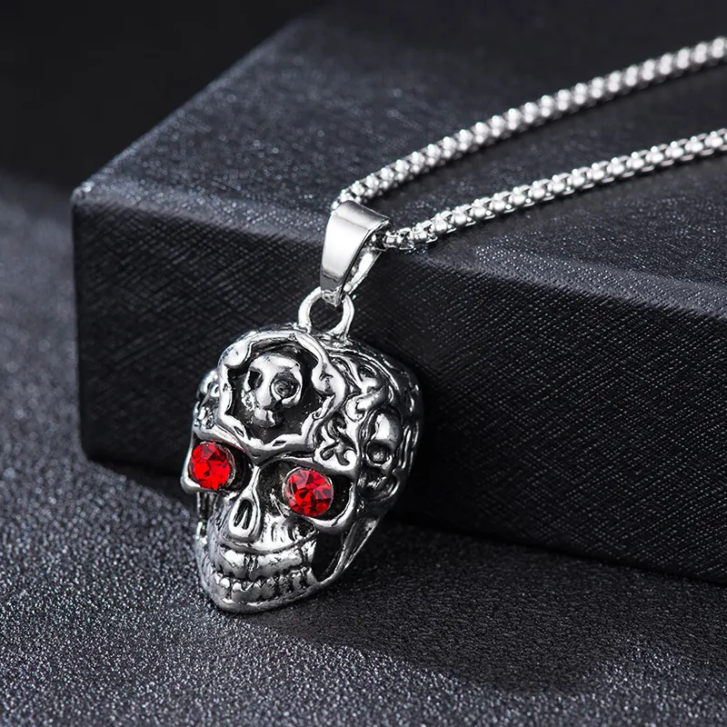 Gothic Punk Pendant Necklace Alloy Dragon Skull Cross Wolf Tooth Rhinestone Vintage Jewelry For Men Women