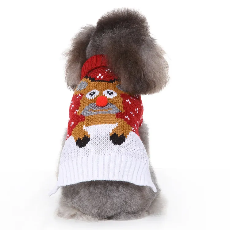 Pull pour Chien de Compagnie Renne de Noël Col Roulé Vêtements Chauds d'Hiver pour Chiot Vêtement Pullover en Tricot Mignon pour Petits Chiens Chats