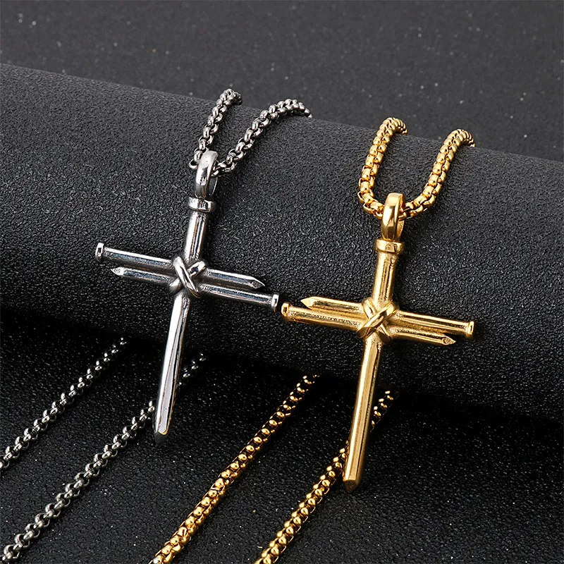 Nail Cross Pendant Stainless Steel Religious Industrial Punk Style Jewelry For Men