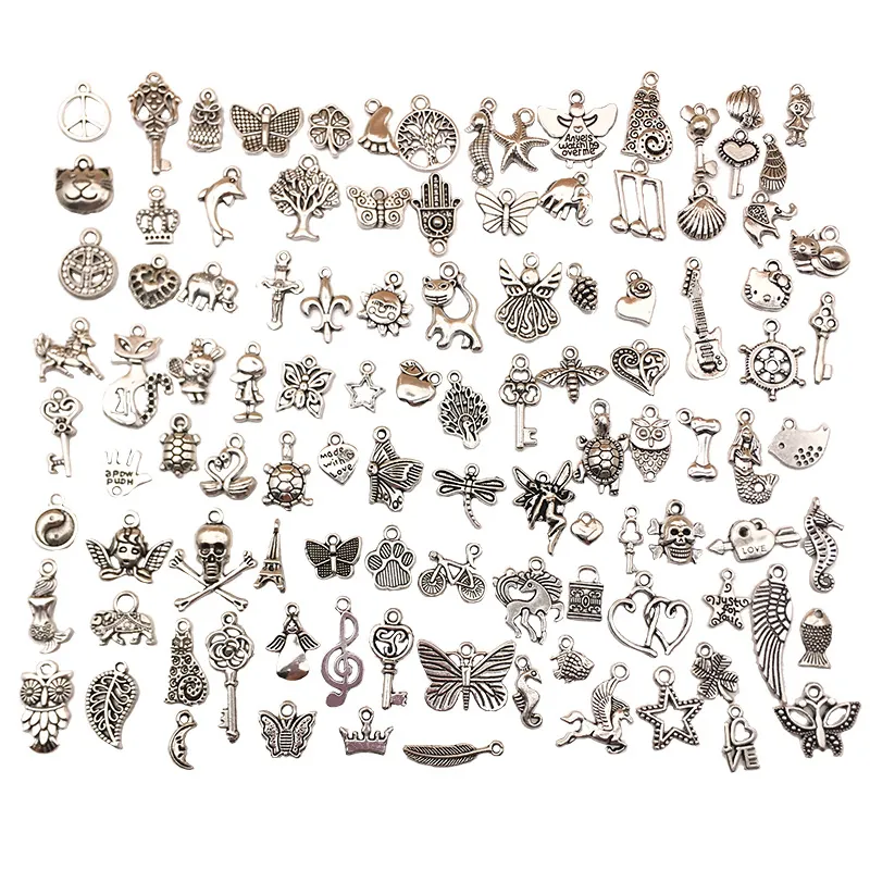 Assorted Antique Silver Alloy Pendants For DIY Jewelry Making Mixed Vintage Charms For Necklace Bracelet Hand Made Crafts