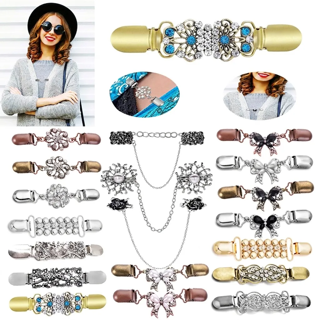Clip Per Cardigan Retro In Lega Con Strass E Finta Perla Artificial Per Scialle Maglione Sciarpa Chiusura Gioielli Decorativi