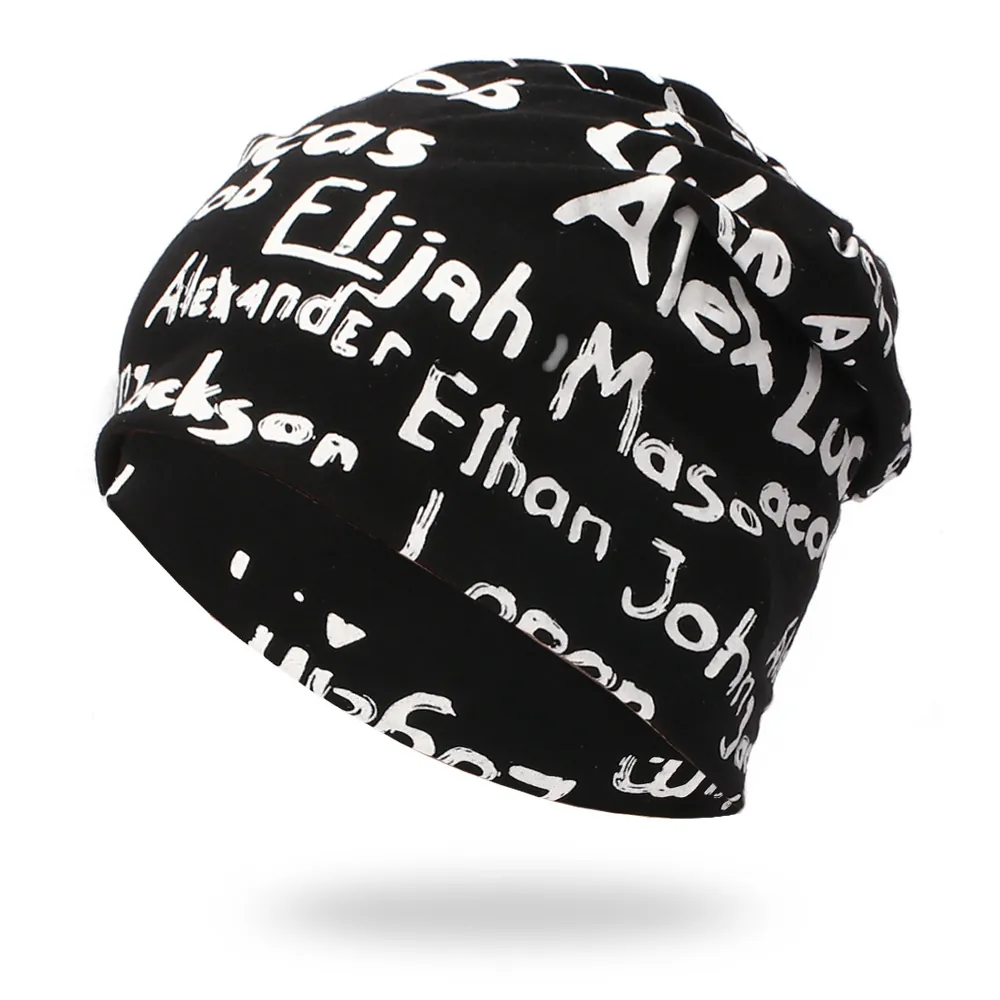 Slouchy Beanie Hat Knitted Acrylic Streetwear Hip Hop Graffiti English Name Print Skull Cap Autumn Winter Men Women