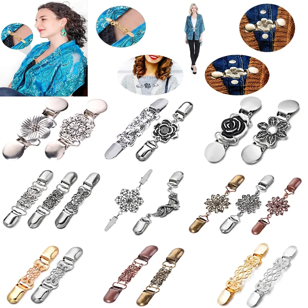 Vintage Cardigan Clip Alloy Rhinestone Sweater Brooch Shawl Scarf Fastener Retro Floral Snake Designs For Women
