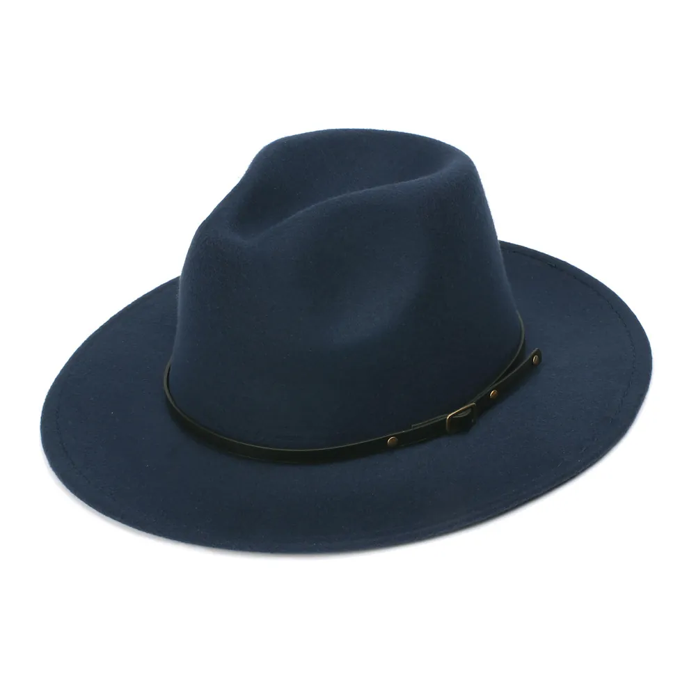 Vintage British Style Woolen Felt Fedora Hat For Women Wide Brim Jazz Cap With Belt Buckle Classic Retro Party Church Dress Hat