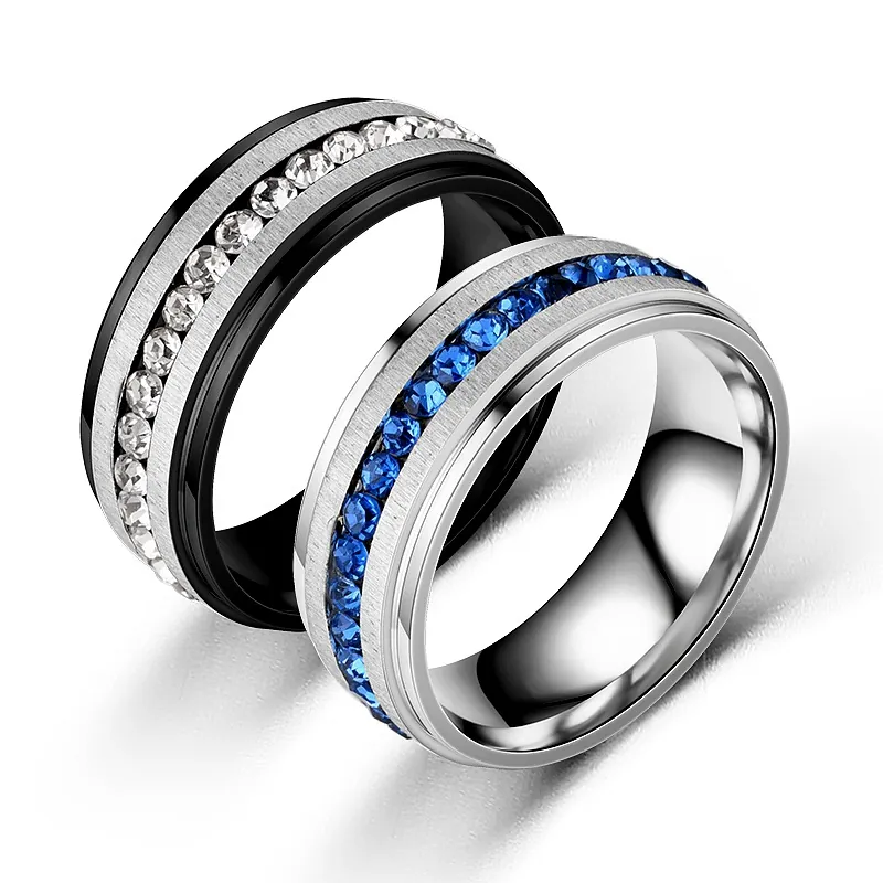 Fashion Stainless Steel Rhinestone Inlaid Ring Brushed Geometric Band Ring For Men Women Unisex Jewelry Gift Daily Decor
