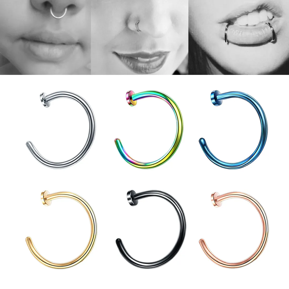 Stainless Steel C Shape Nose Ring Lip Ring Stud Piercing Body Jewelry Electroplated Fashion Unisex