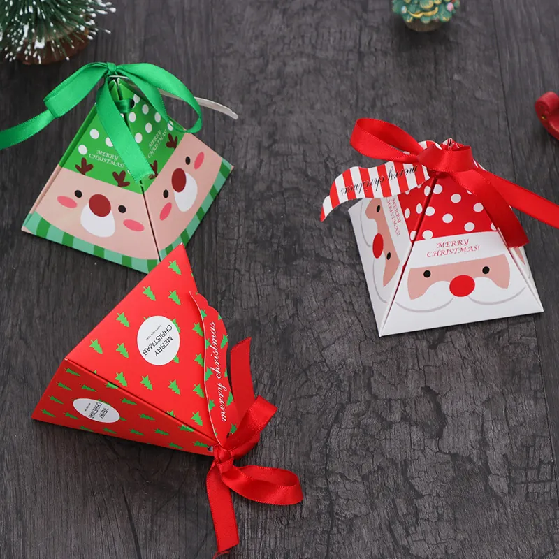 Weihnachtsgeschenkschachteln Süßigkeitenverpackung Papier Dreieckige Pyramide Sternform Weihnachtsmann Rentier Mit Schleife