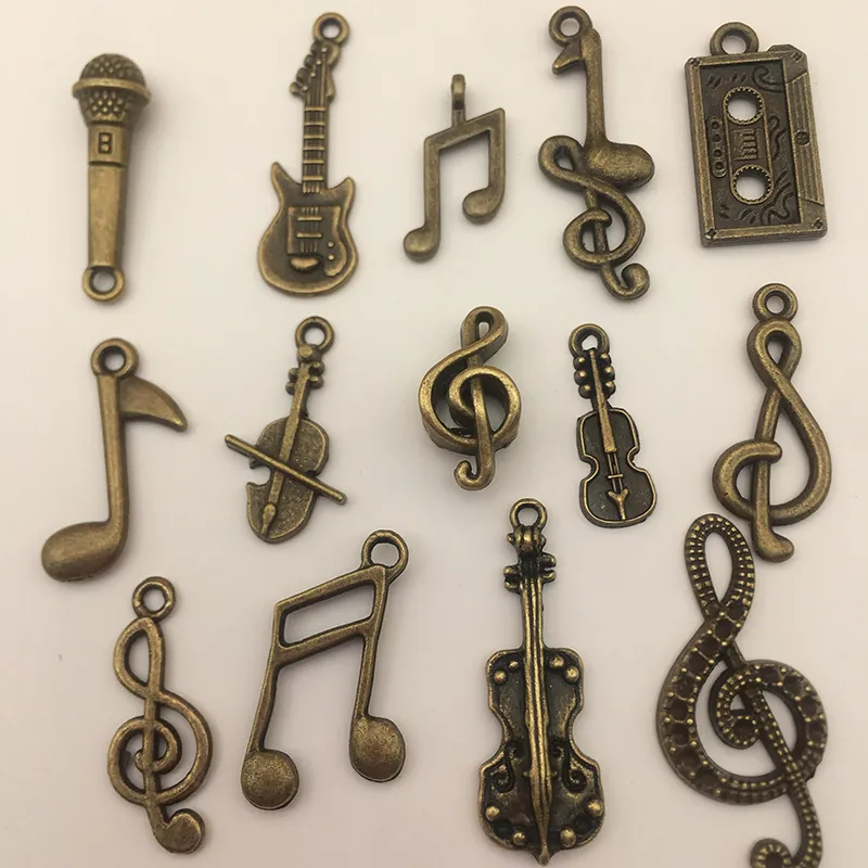 Vintage Musical Note Instrument Alloy Charms Antique Bronze DIY Jewelry Pendants For Necklace Bracelet Making
