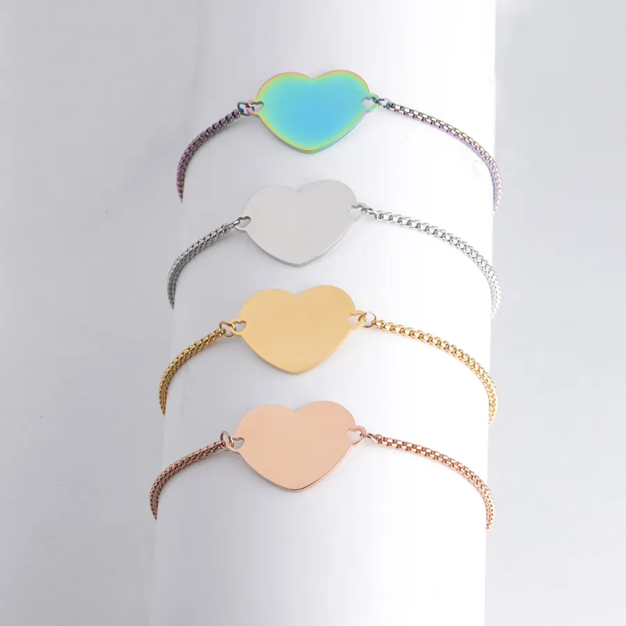 Bracelet Cœur Acier Inoxydable 304 Chaîne Maille Vénitienne Réglable Poli Miroir Bijoux Minimalistes Cadeau Femmes