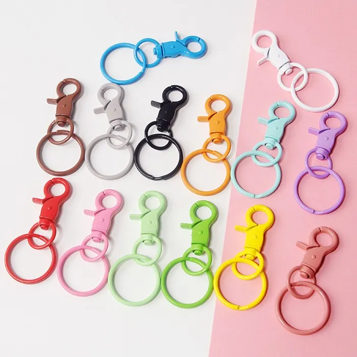 Lacquered Metal Lobster Clasp Swivel Hooks With Keychain Rings DIY Jewelry Making Findings Bag Accessories