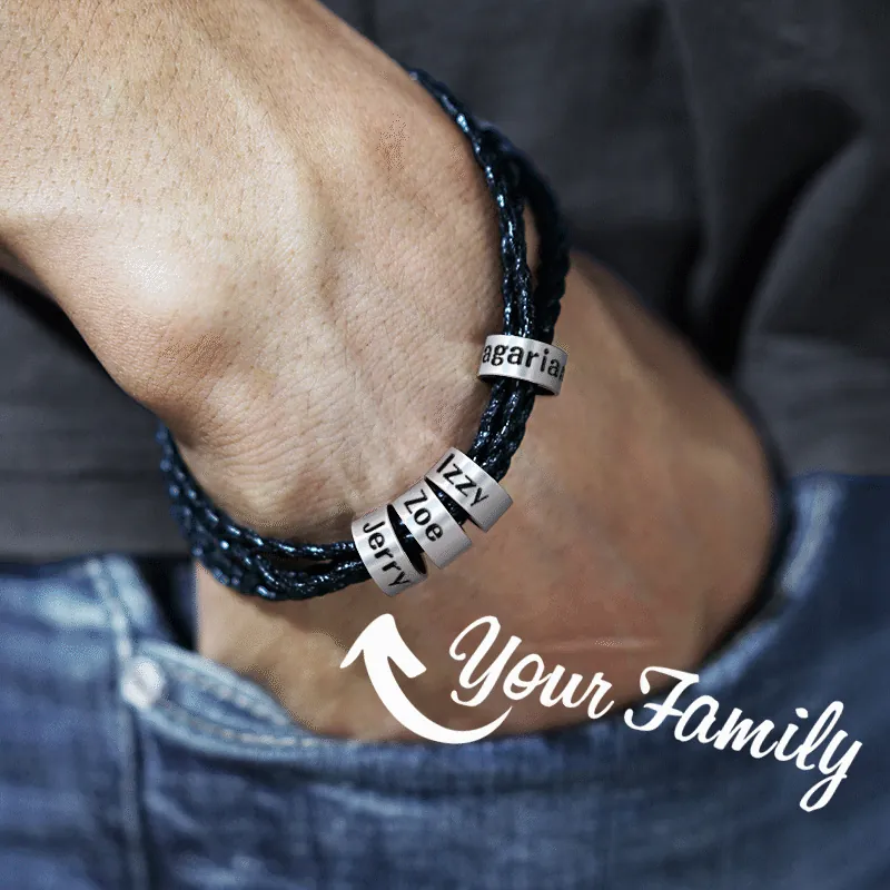 Bracelet en Cuir Tressé en Acier Inoxydable pour Hommes Avec Perles Lettres de l'Alphabet Perles Multicolores Bracelet Mode Cadeau