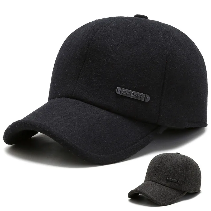 Men Winter Baseball Cap Woolen Thickened Warm Ear Protection Outdoor Casual Adjustable Sport Hat