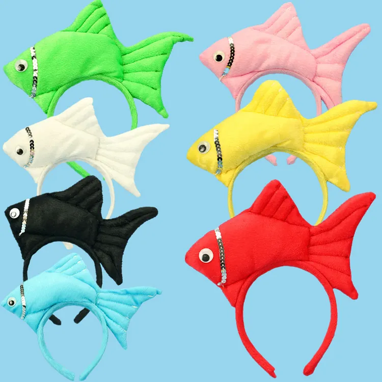 Fish Headband Goldfish Hair Hoop Plush Animal Headwear With Bowtie And Sequin Tutu Skirt For Halloween Christmas Party Costume