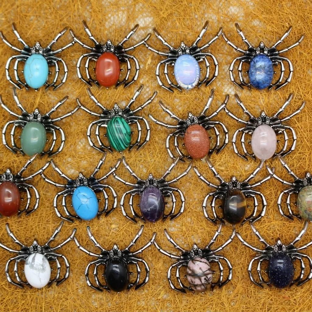 Spider Pendant Brooch Dual Use Retro Silver Alloy Gothic Animal Gemstone Amethyst Turquoise Crystal Jewelry For Women