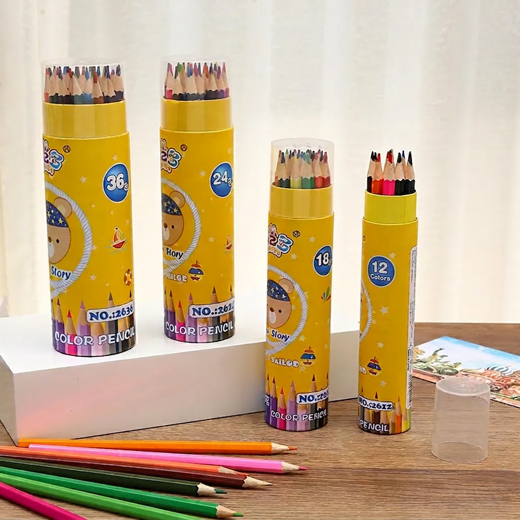 Assorted Colored Pencils Wooden Art Pencil Set Hexagonal Barrel Pre-sharpened Drawing Supplies Cylinder Case Student Sketching