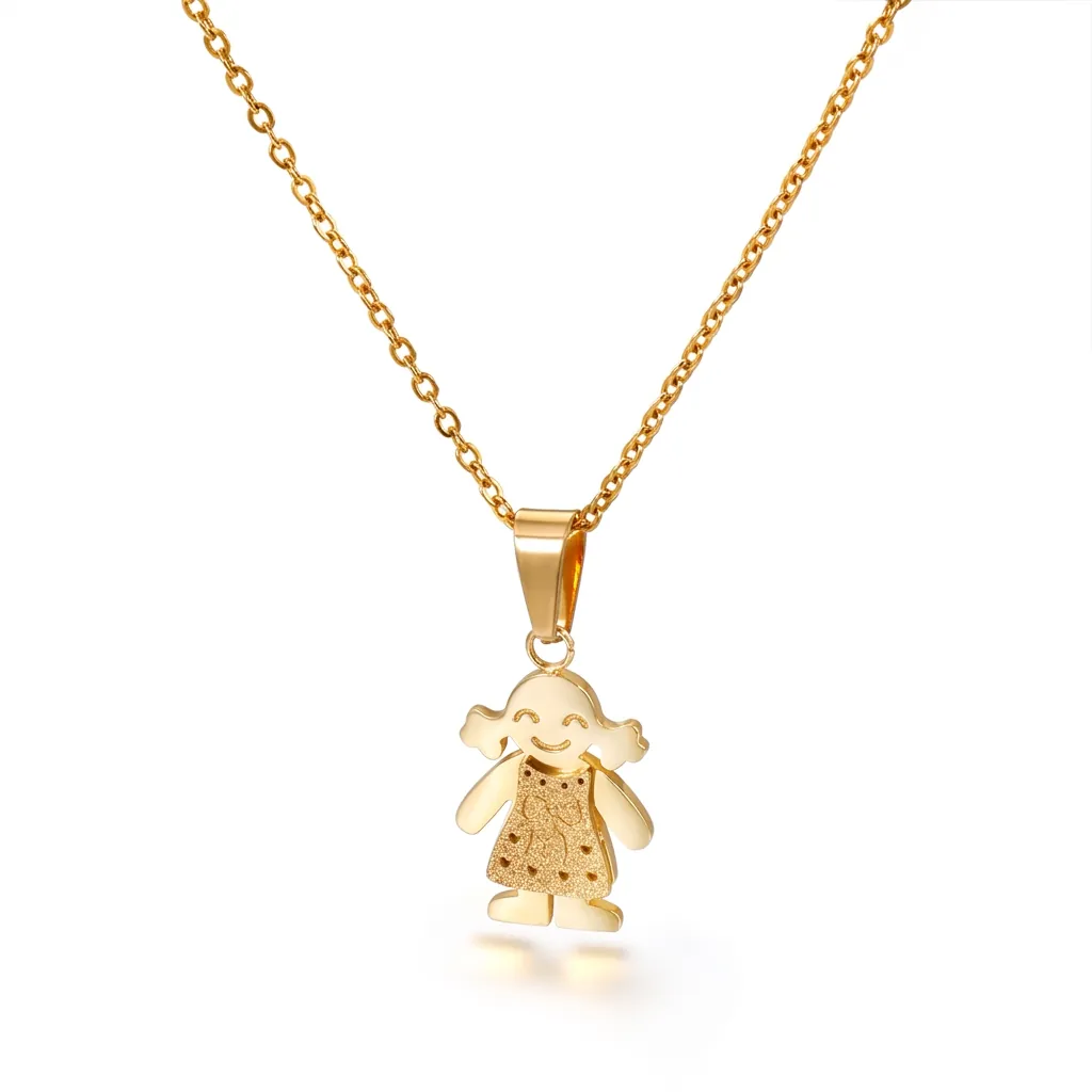 Pendente Figura Ragazzo Ragazza Acciaio Inossidabile 316L Placcato Oro 18K Texture Smerigliata Cuore Cavo Gioielli Cartoon