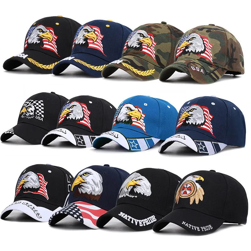 Baseball Cap American Flag Eagle Embroidery USA Adjustable Cotton Outdoor Sun Hat For Men Women