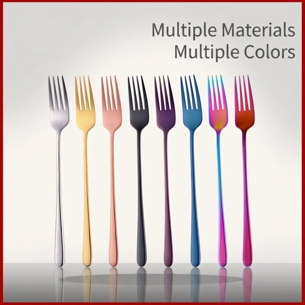 Stainless Steel Dinner Fork Long Handle Mirror Polished Colorful Korean Style Tableware For Home Restaurant Hotel