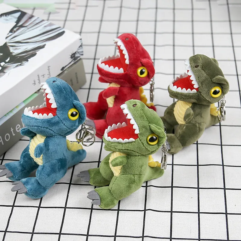 Dinosaur Keychain Plush Toy Cartoon Tyrannosaurus Rex Shape Soft Stuffed Animal Bag Charm Metal Ring Accessory Colorful Gift