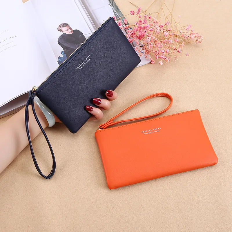 Women Long Wallet Clutch Bag Lychee Grain PU Leather Zipper Closure Large Capacity Wristlet Strap Fits Smartphone Daily Fashion