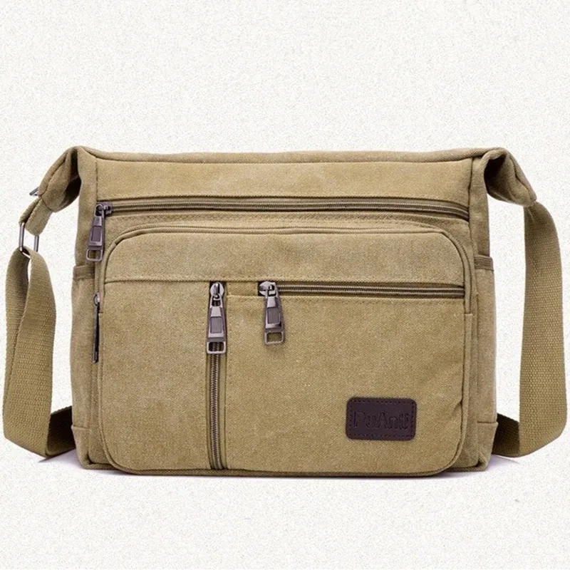Men Canvas Crossbody Messenger Bag Multi Pocket Large Capacity Casual Travel Shoulder Pack Wear Resistant