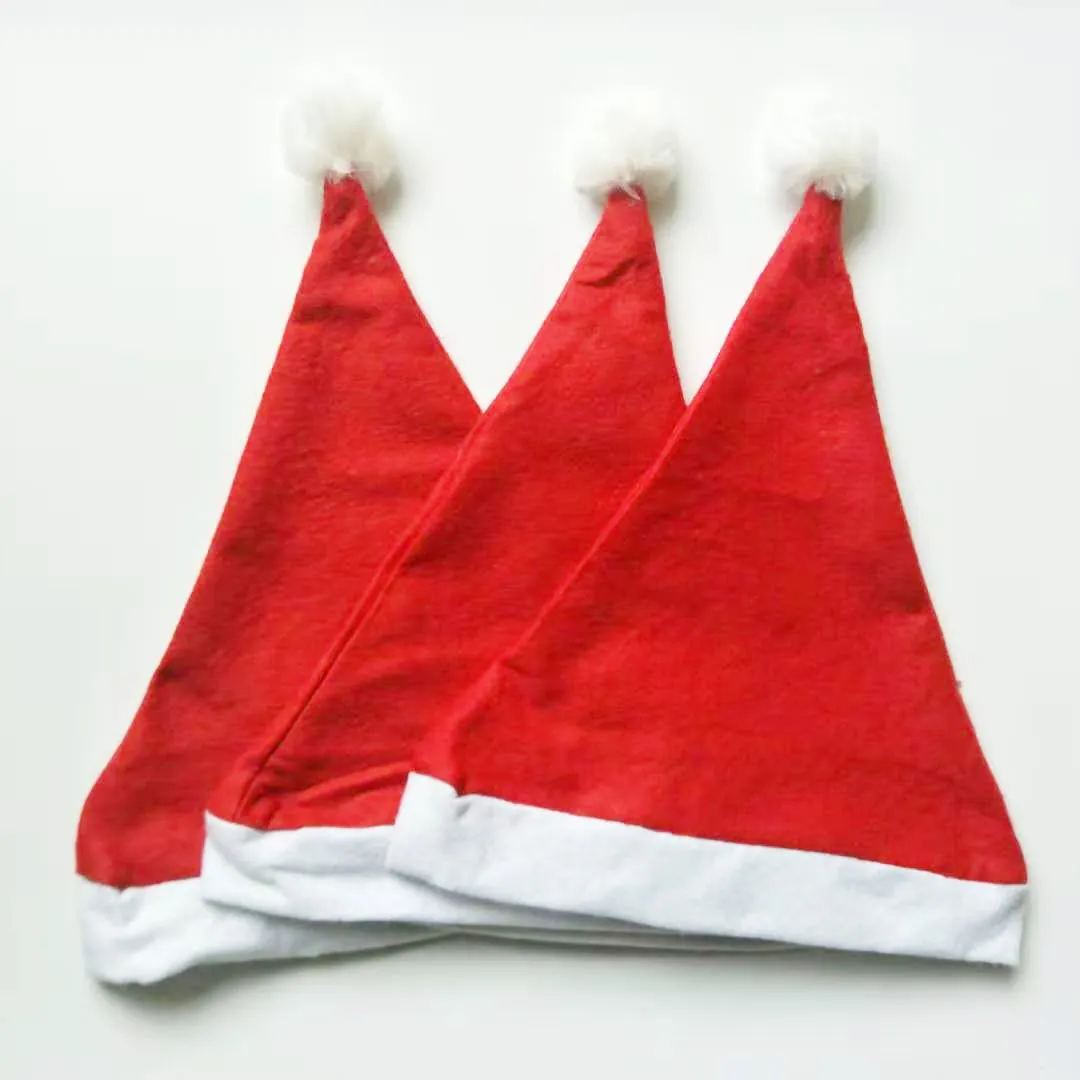 Classic Red Christmas Hat Non Woven Fabric Soft Plush Trim White Pom Pom For Adult And Kids Festive Holiday Party