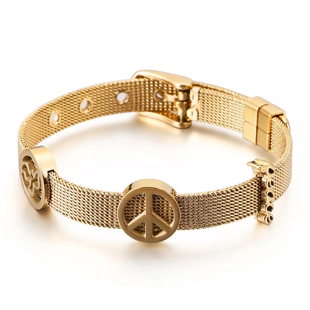 Edelstahl Mesh Armband Verstellbar Uhrenarmband Schnalle Friedenszeichen Vogel Charms Minimalistischer Trendiger Schmuck
