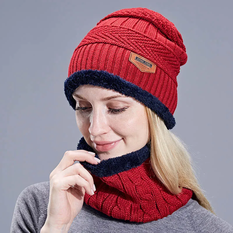 Winter Beanie Hat And Neck Warmer Knit Fleece Lined Warm Thick Cable Knit Unisex Outdoor
