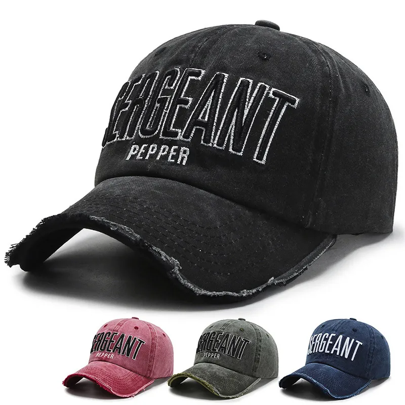 Washed Cotton Baseball Cap Distressed Vintage Embroidery Adjustable Outdoor Sun Hat For Men Women