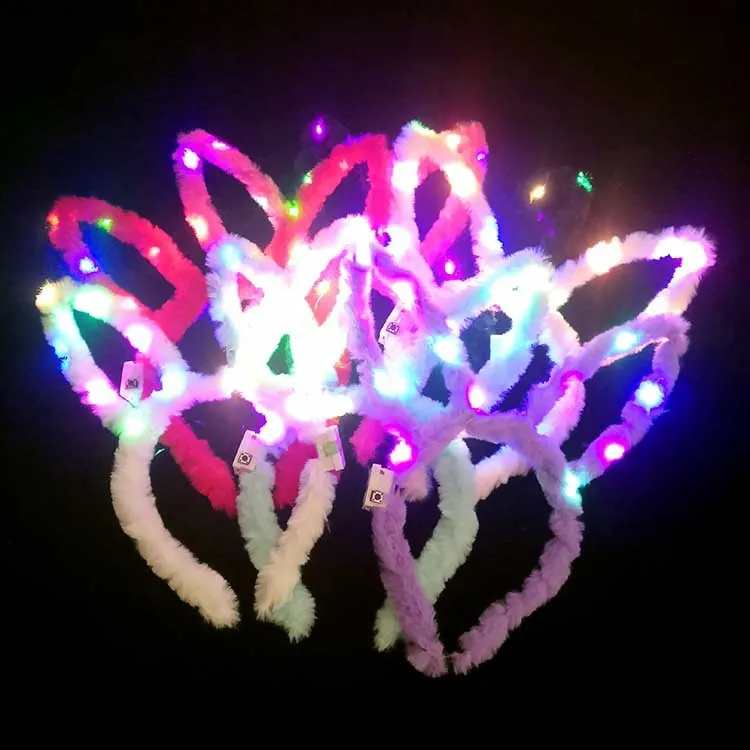 LED Leuchtende Hasenohren Stirnband Plüsch Bunte Kaninchen Ohren Haarreif Für Halloween Ostern Partyartikel Kinder Erwachsene