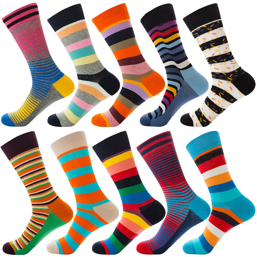 Colorful Striped Cotton Crew Socks Trendy Geometric Argyle Patterned For Men Women Casual Streetwear Autumn Ribbed Breathable