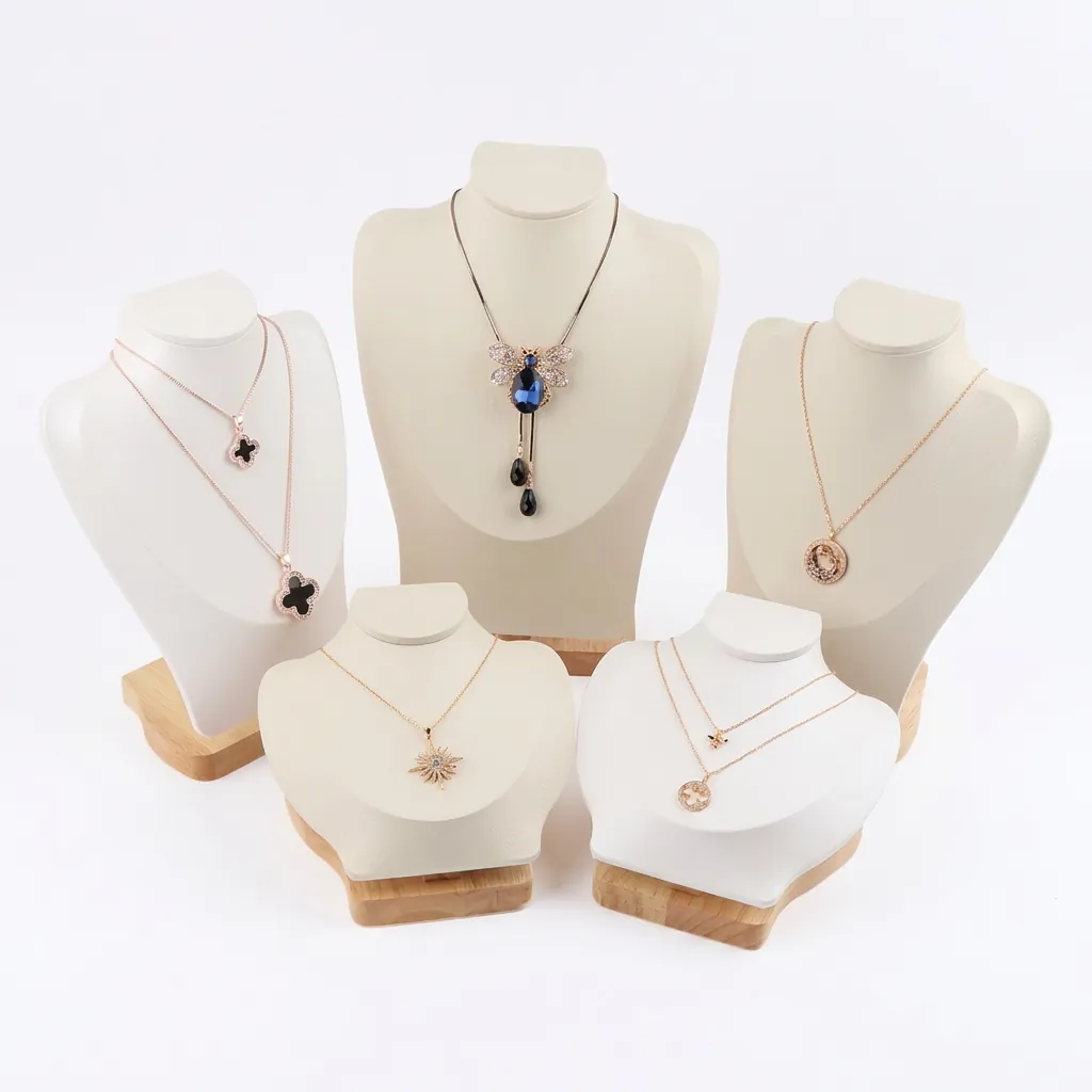 Necklace Display Stand Portrait Bust Model Wood Base Faux Leather Pendant Holder Jewelry Show Organizer High Quality