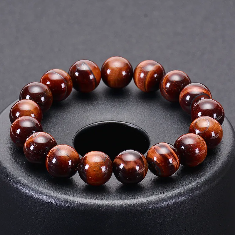 Natural Red Tiger Eye Beaded Bracelet Round Stone Healing Energy Yoga Jewelry Unisex Polished Gemstone