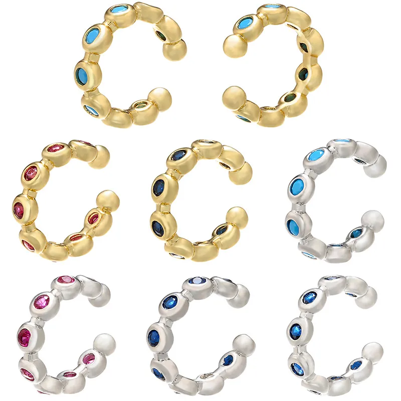 Brass Colorful Cubic Zirconia Ear Cuff Micro Pave Non Pierced Clip On Earrings Fashion Jewelry For Women